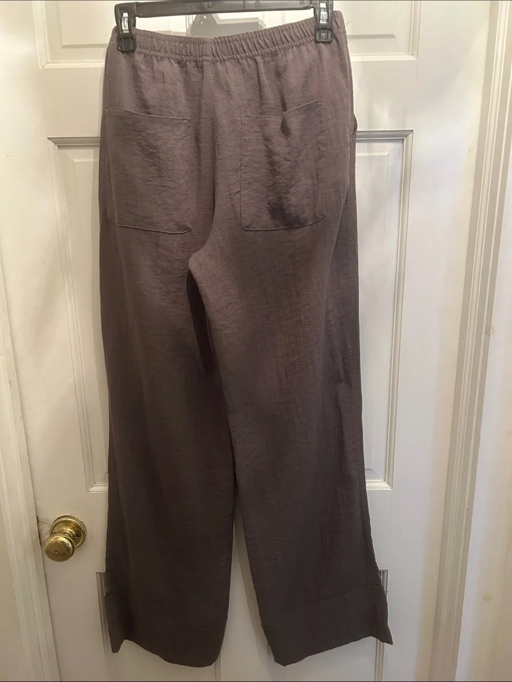 Zara Linen Wide Leg  Elastic Waist Pants in Mauve Brown